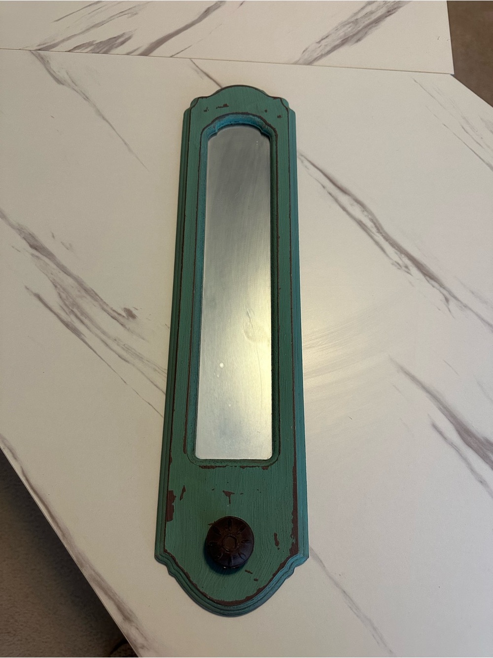 Teal Distressed Wall Mirror with Decorative Hook - Home Wall Decor